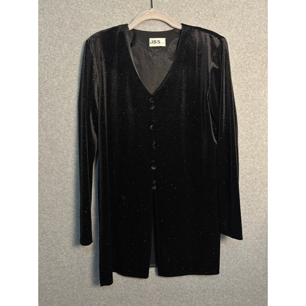 Vintage Black Velvet Sparkle Duster Jacket Goth Glam Party Open‎ Front M/L
